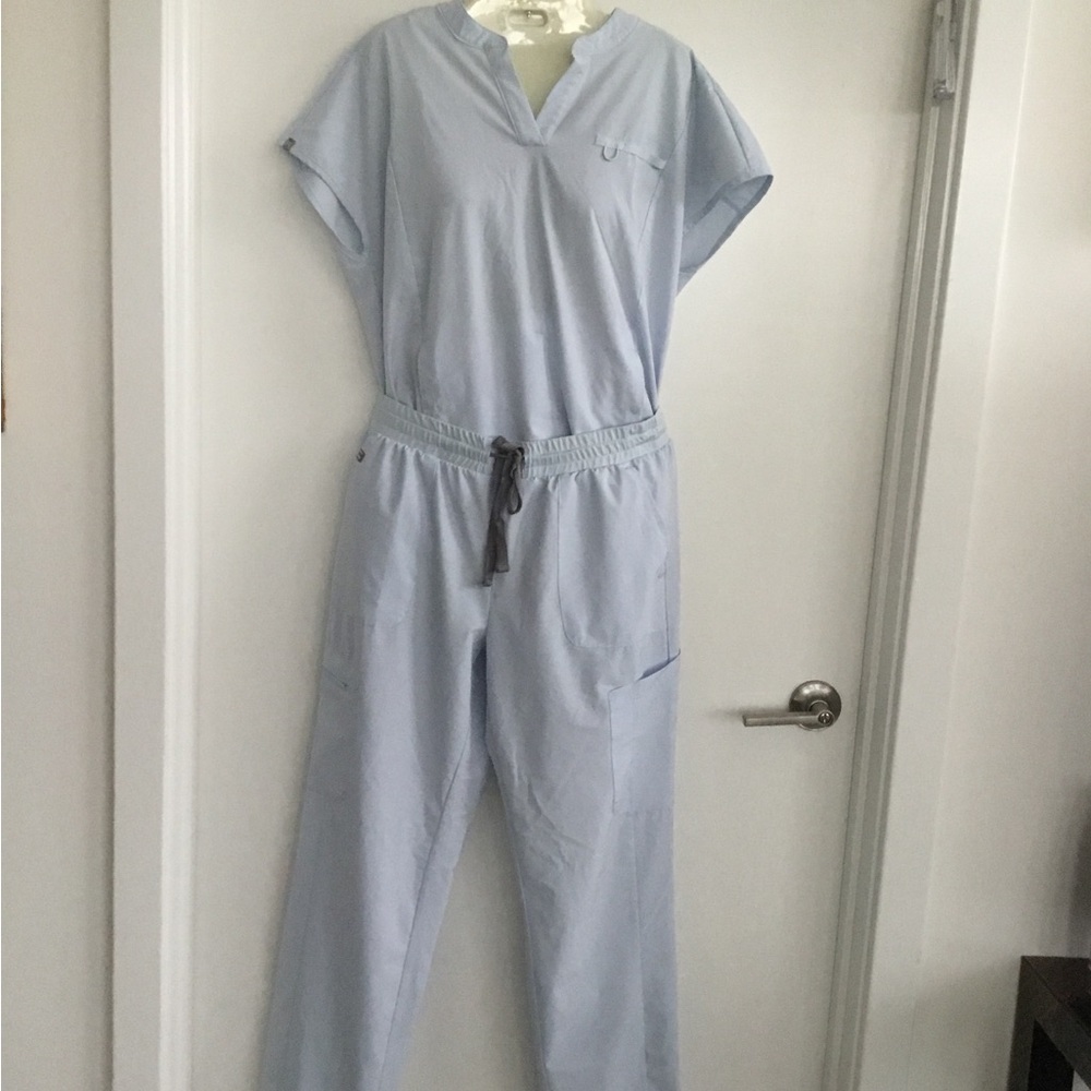 Hanes Light Blue Women's Utility Jumpsuit with Drawstring Waist